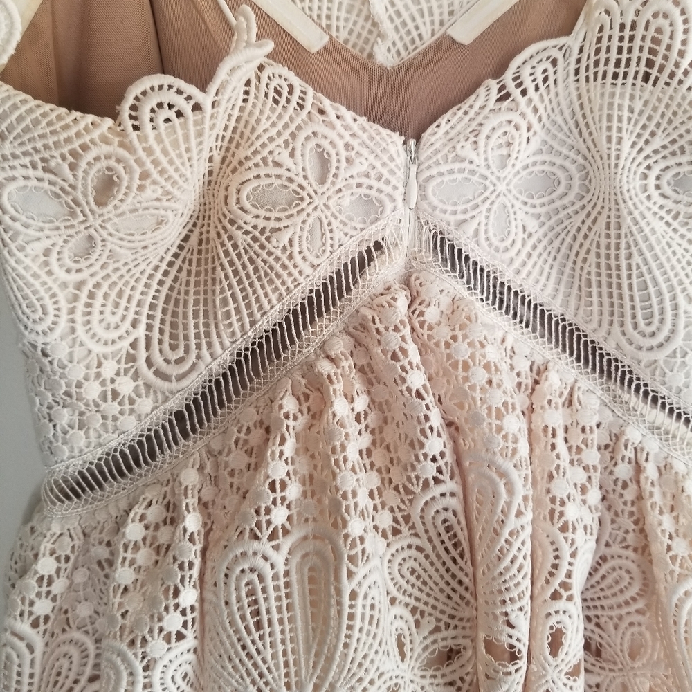 Self-Portrait Lace Peplum Pleated Midi Dress Cream Romantic Occasion Event Dress - Picture 7 of 16